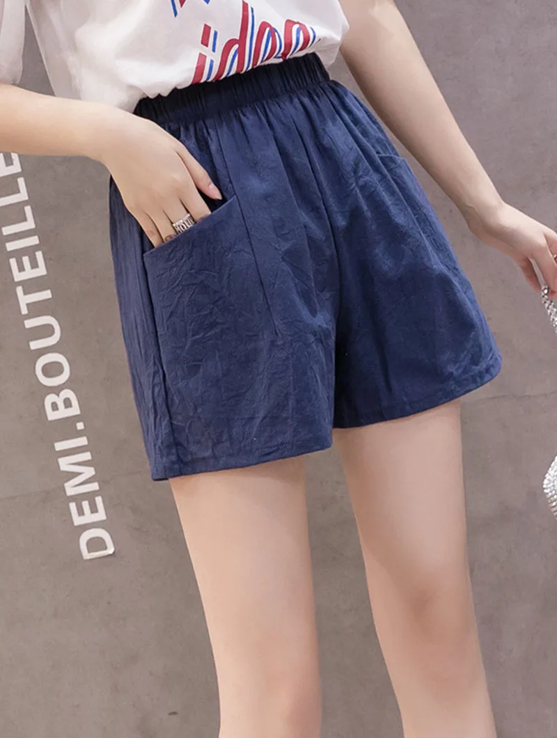 Neue Sommer-Shorts für Damen, Einfarbig, Lässig, Weit Geschnitten, aus Baumwolle und Leinen, Koreanischer Stil, Vielseitig Kombinierbar, mit Großen Taschen – Detail 12