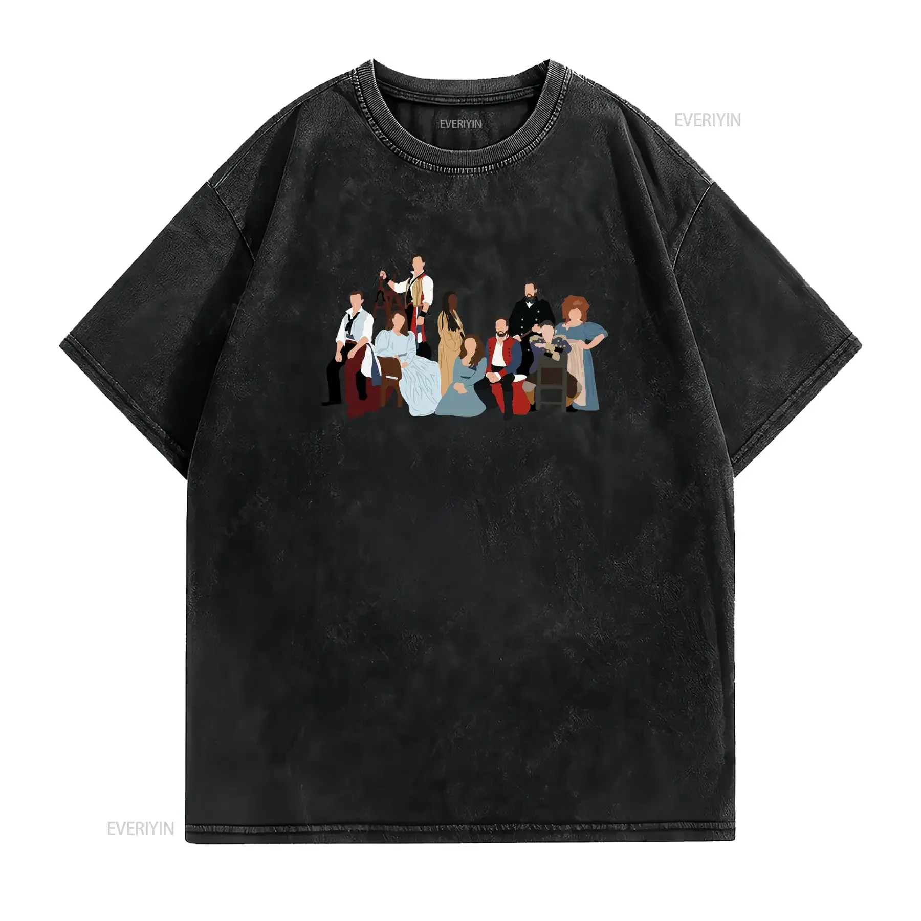 Men'S Les Miserables Musical T Shirt Heavyweight Black with Jean Valjean and Fantine Character Art Classic Round Neck Casual