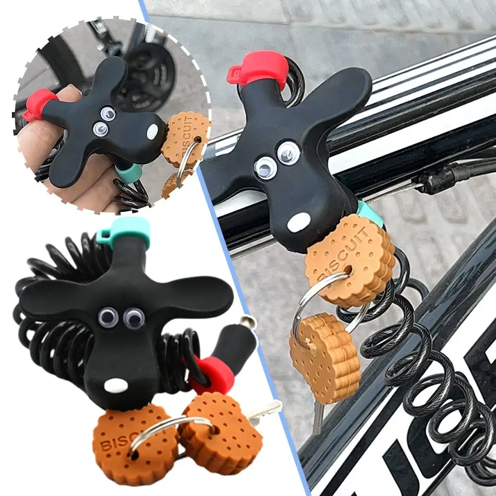 Cartoon Biscuit Puppy Mountain Bike Lock Key Fixed With Theft Portable Secure Scooter Bracket Lock Steel Bicycle Accessorie T9U0