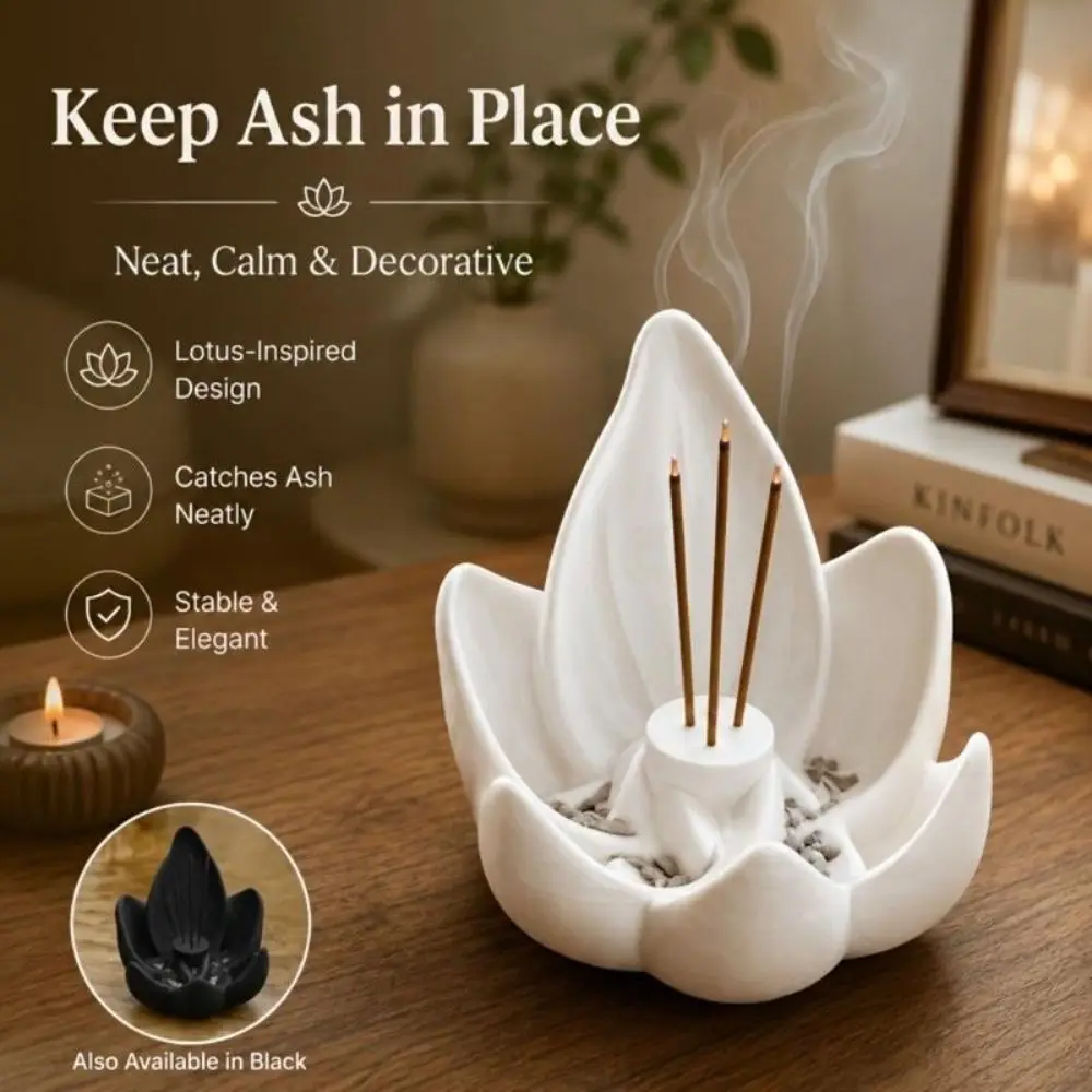 Creative Lotus Incense Burner Petal Structure Glossy Finish Decorative Incense Holder Floral Freestanding Incense Cone Holder