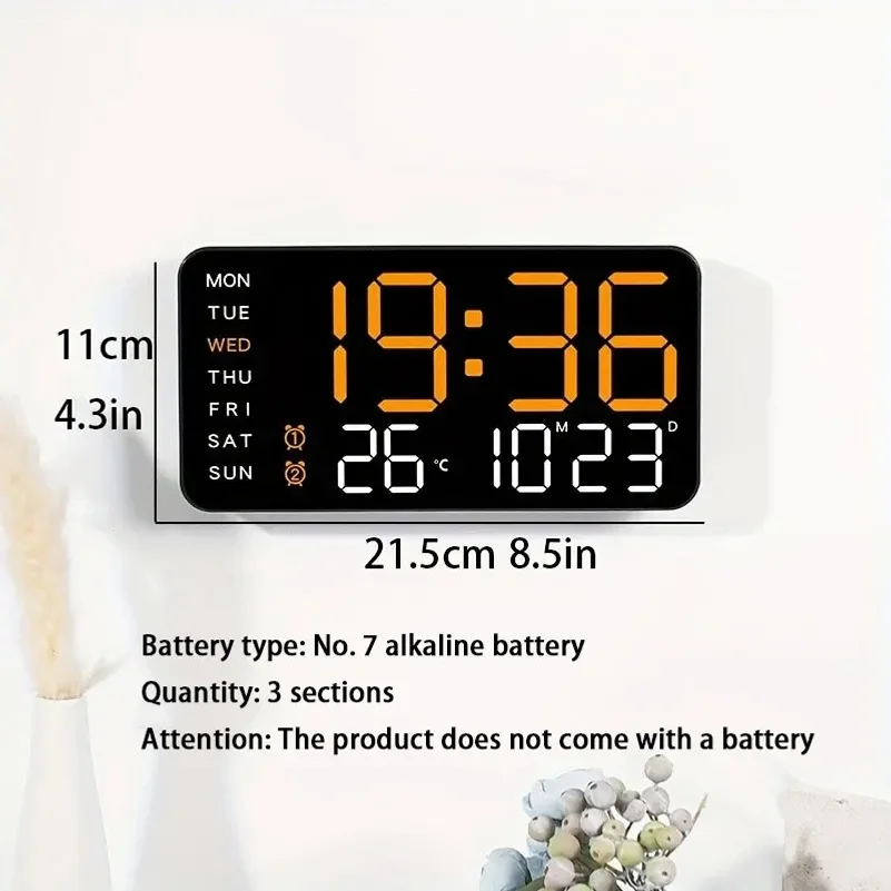 Multiple Color Options - Large Digital Wall Clock with LED Display, Date, Temperature, Living Room, Bedroom Timer