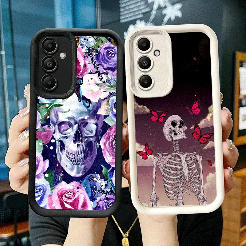 Phone Case for Samsung Galaxy A17 A16 A15 A14 A13 Floral Skull Flower Skeleton A56 A36 A26 A55 A35 A25 A54 A34 A24 A53 A33 A23 A