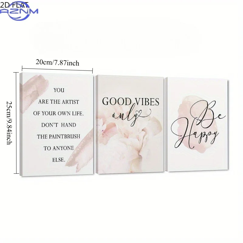 2D Plane, 3pcs Set of Positive Energy Female Wall Art, Living Room Decoration, Bedroom Home Additions, Living Room Wall Painti