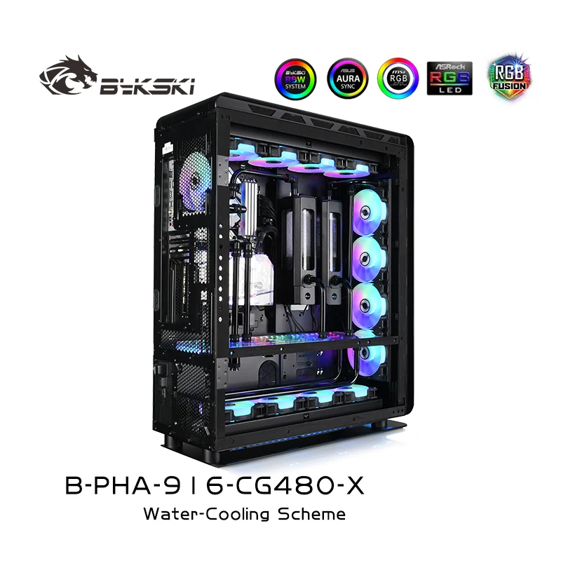 Bykski-Distro Plate Split Water Cooling Kit, PHANTEKS PH-ES916E Case, Waterway Board, CPU GPU System, B-PHA-916-CG480-X, 5V, 12V