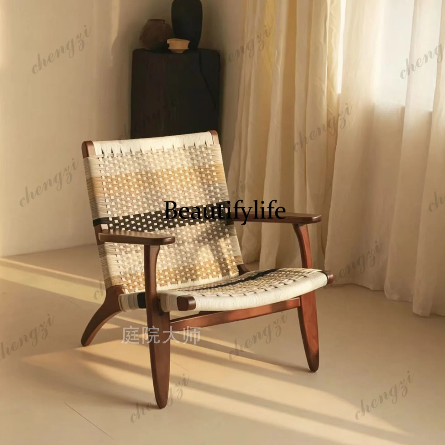 Single solid wood sofa living room leisure coffee shop seat color reading chair