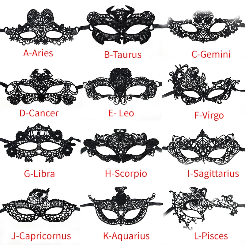 12 pieces a set zodiac masks exquisite lace amorphous multi-color Christmas eye mask menwomen charm sexy mask to add fun sex