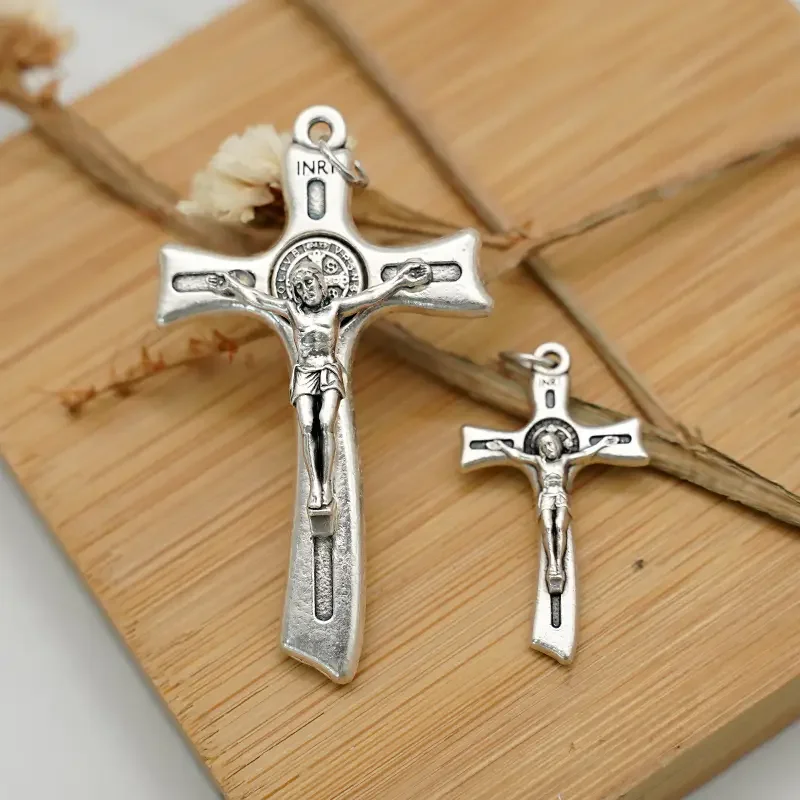 Metal Supplies for Jewelry Alloy Silver Plated Cross Necklace Pendant Women DIy Accessories Religion Charms