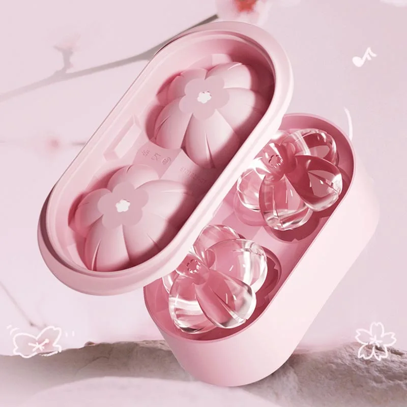 Reusable Sakura Ice Cube Mold Silicone Ice Tray with Cover for Home Bar, Party, and Dessert Making