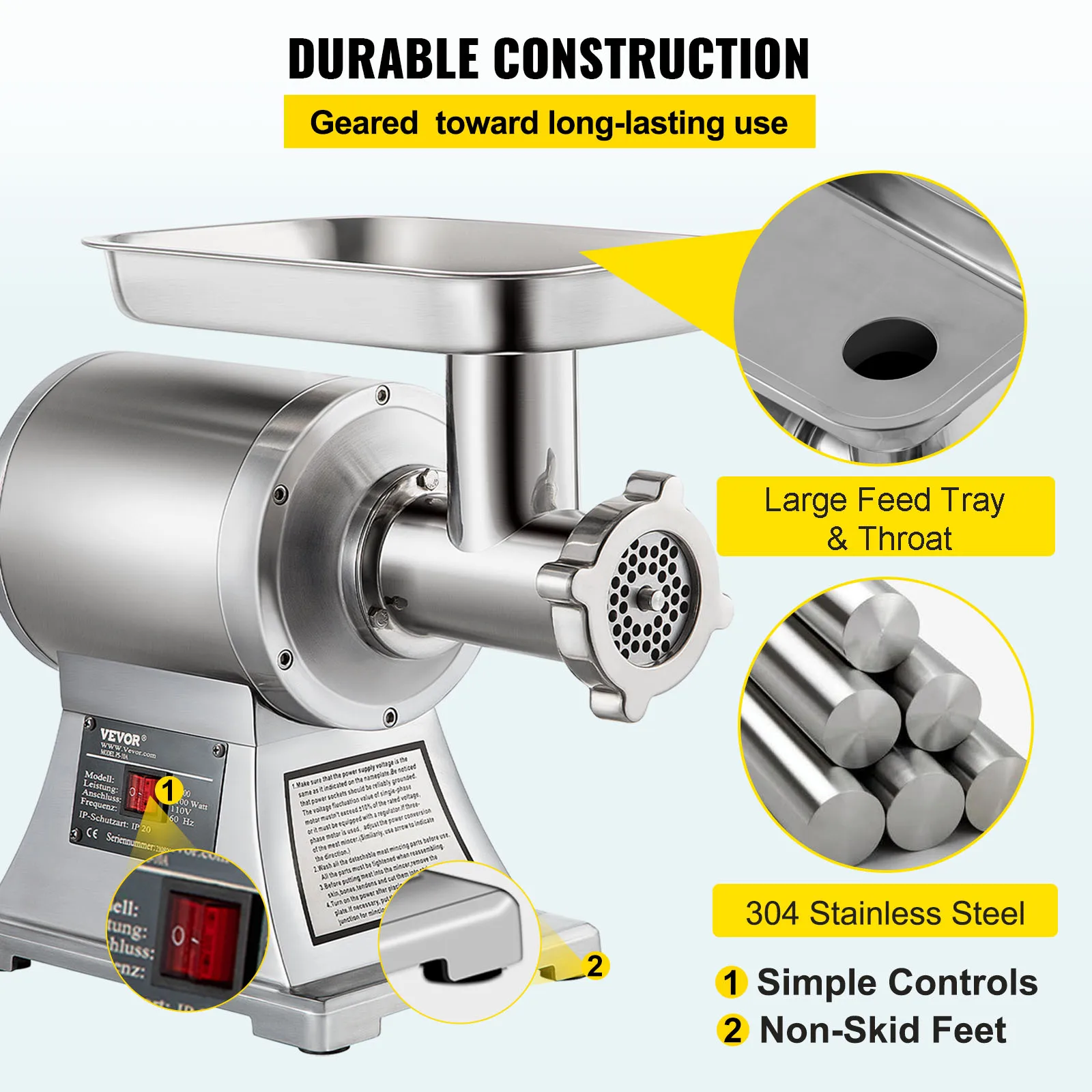 SucceBuy 220 V Picadora de carne eléctrica de acero inoxidable picadora profesional perfecta para jamón salchicha especializada de cocina (90800)