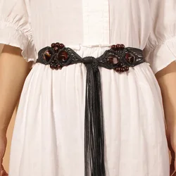 1pc Bohemian Resin Bead Woven Knot Belt, Ethnic Style Female Triumphal Arch Waist Rope