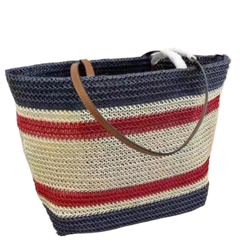 New Big Tote Beach Bag for Women A700106 Hand Bags Handbags Design Ladies Outdoor Wear Stripe Rainbow Colour knit handmade 2024