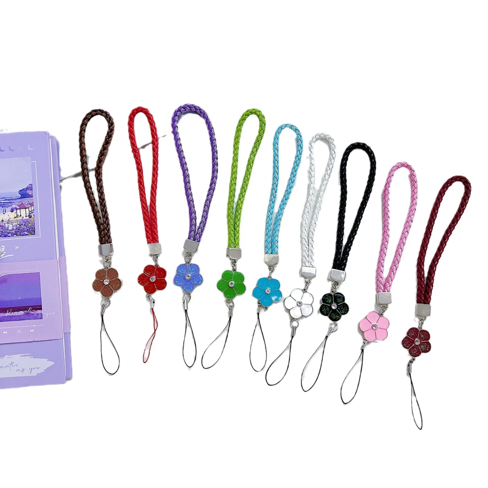 Mobile Phone Lanyard Creative Wholesale Four-leaf Clover Color Flower Mobile Phone Chain Alloy Buckle Braided Mobile Phone Rope