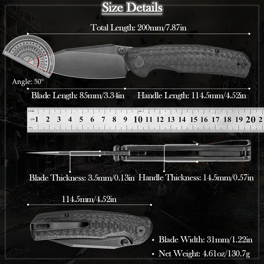 TRIVISA EDC Folding Hornet Knife  with Clip 14C28N Blade G10 Micarta Handle Survival Camping Hunting Fishing Multi-tool for Gift