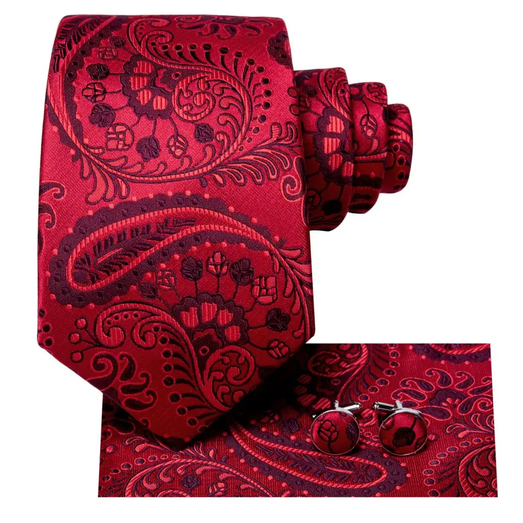 Cravatta da sposa in seta a righe Paisley bordeaux Hi-Tie per uomo Nuovo design Cravatta da uomo Gemelli Hanky Set Business Party Dropshipping