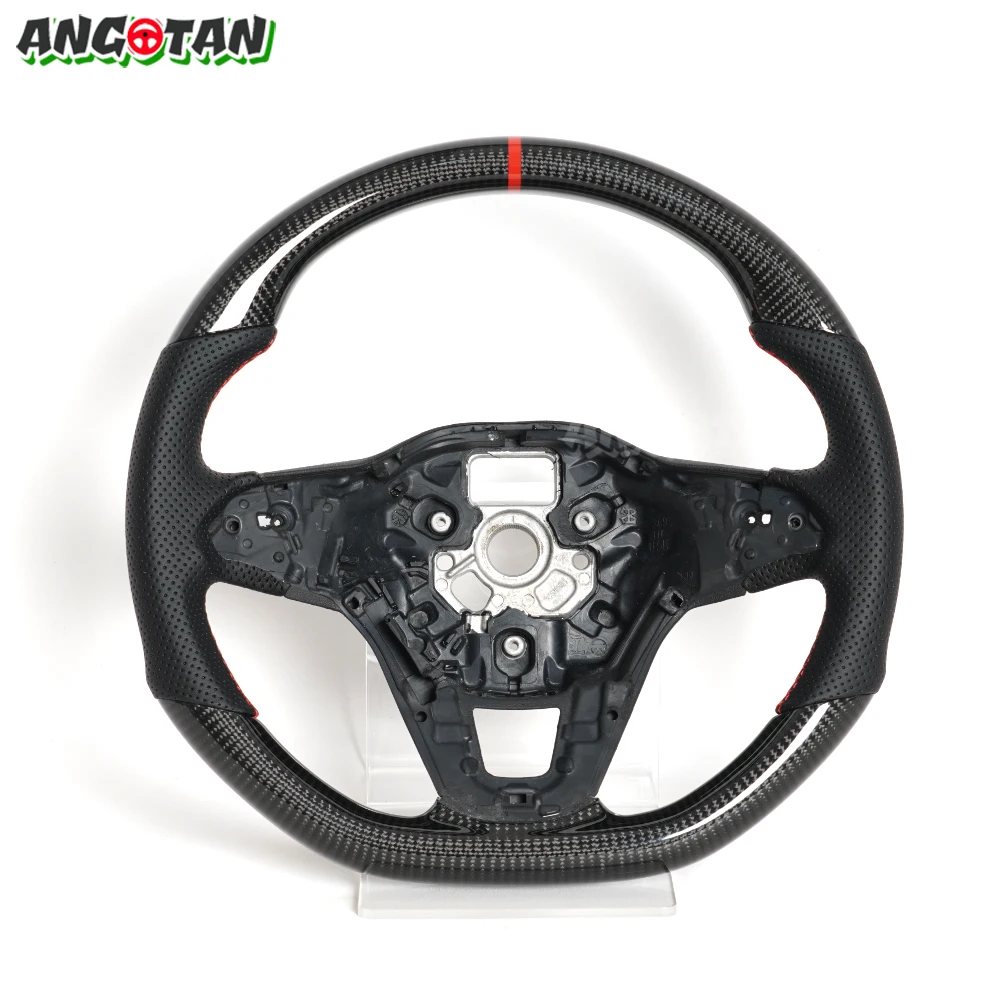 

Steering Wheel For VOLKSWAGEN VW CC 2021 Carbon Fiber Steering Wheel LED Perforated Leather Red Stitching Car Accessories