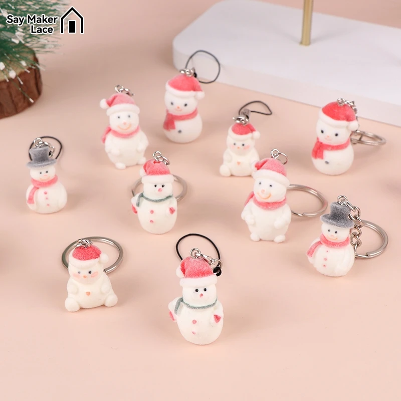 

Flocking Christmas Key Chain Cute Snowman Phone Chain Pendant Earphone Case Anti-Lost Lanyard Bag Decor