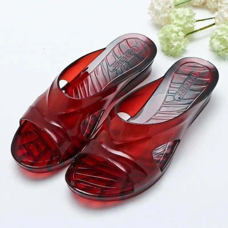 

Crystal Slip-On Slippers Plastic Low Heel Transparent Anti-Slip Odor-Resistant Indoor Outdoor Wear Comfortable Home Shoes