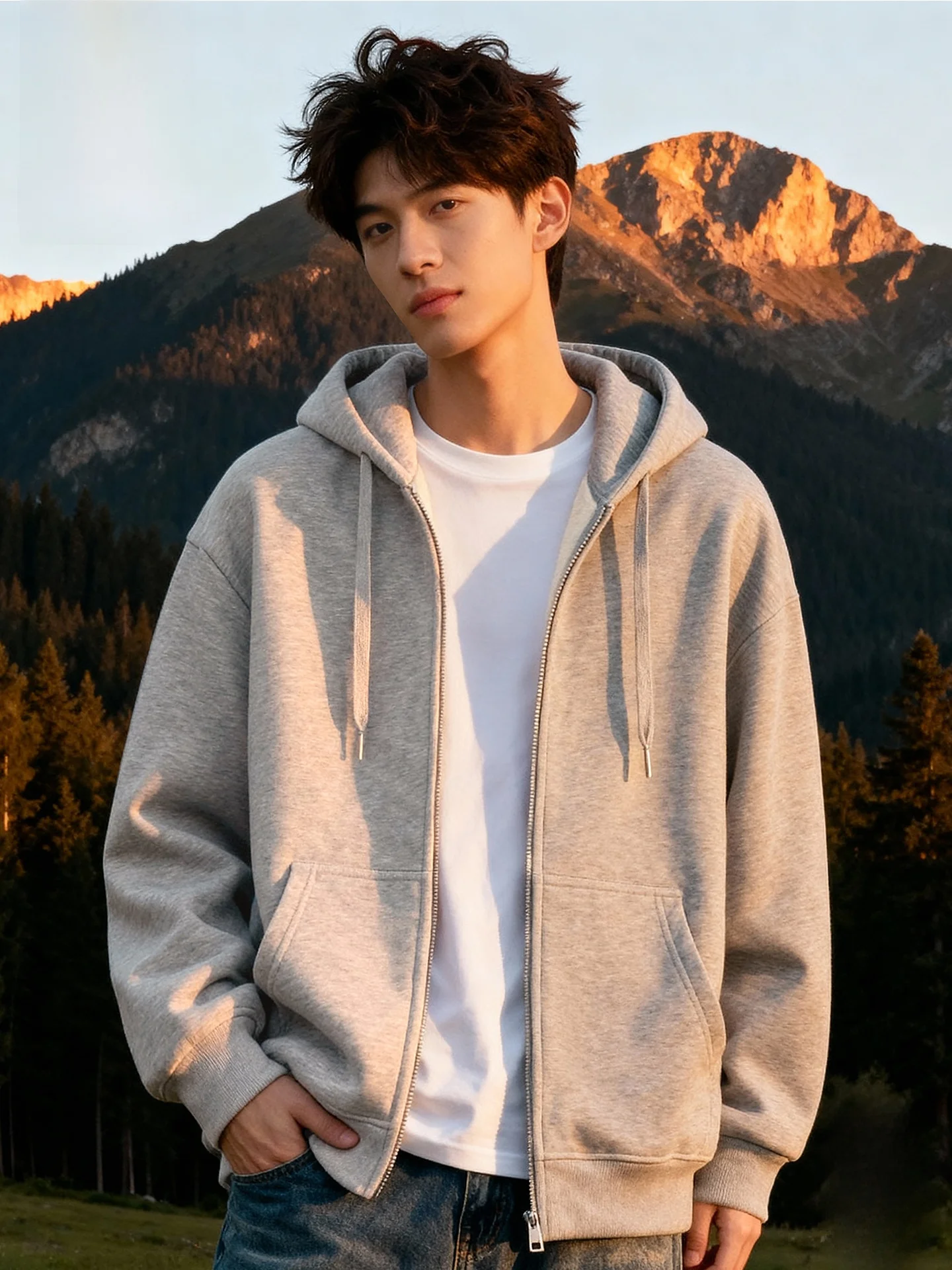 

Men's Hooded Jaet Thiened Lamb Velvet Winter Coat Zipper Design Casual Sle Long Sve Sweatirt for Youth