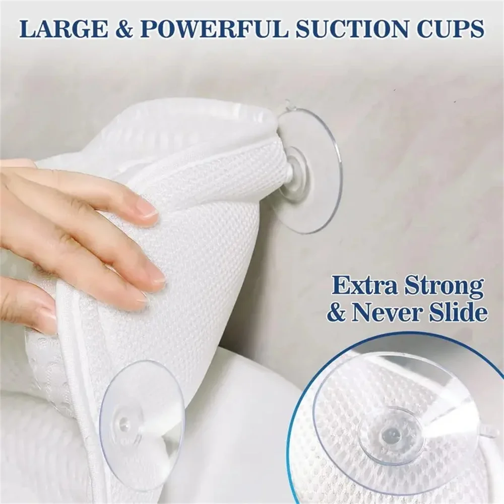 Bath Pillow Bathtub Pillow 4D Mesh Fabric&Non-Slip Suction Cups For Neck&Back Support with Strong Suction Cups Spa Bath Pillow