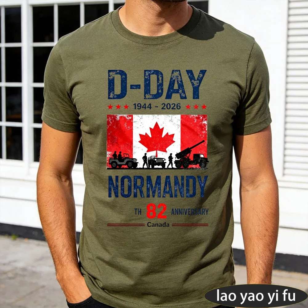 Normandy 82 Anniversary Canada Flag Military Men T Shirt Cotton Summer Short Sleeve Casual Fashion Tops Gift for Veterans Tee