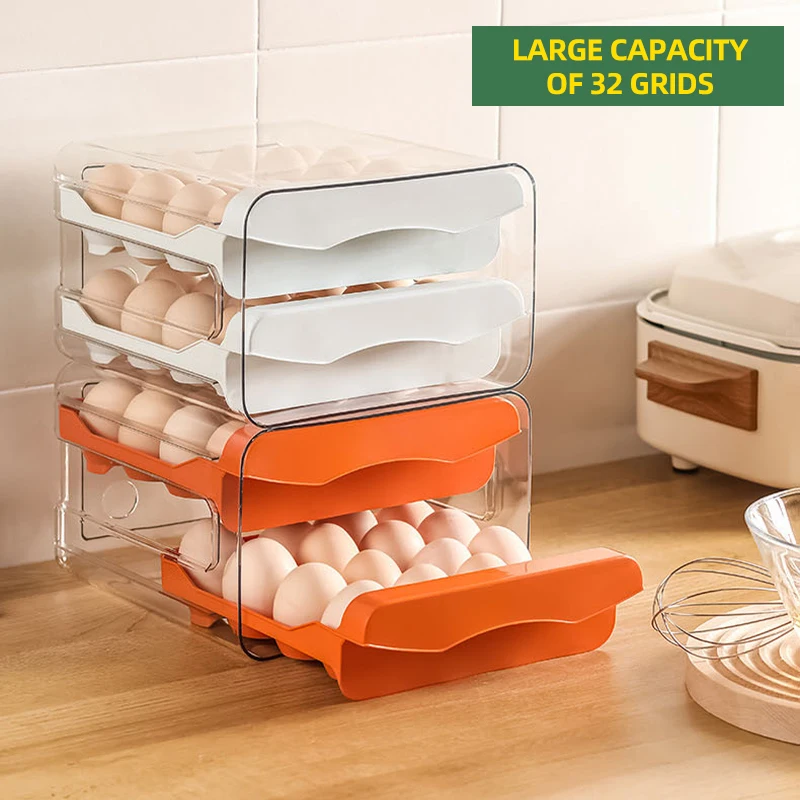 

Refrigerator Egg Storage Organizer, Stackable Egg Holder, Clear Plastic Eggs Basket, Kitchen Dispenser, 2-Layer Egg Storage Box