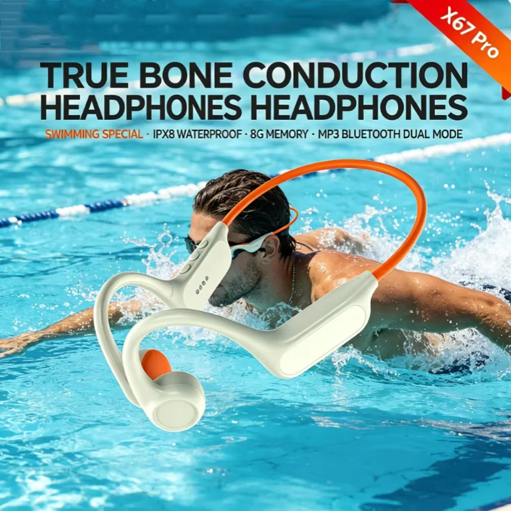 Bone Conduction Sports Headphones 8GB Storage IPX8 Water Resistance for Swimming Cycling Running Bluetooth Headphones