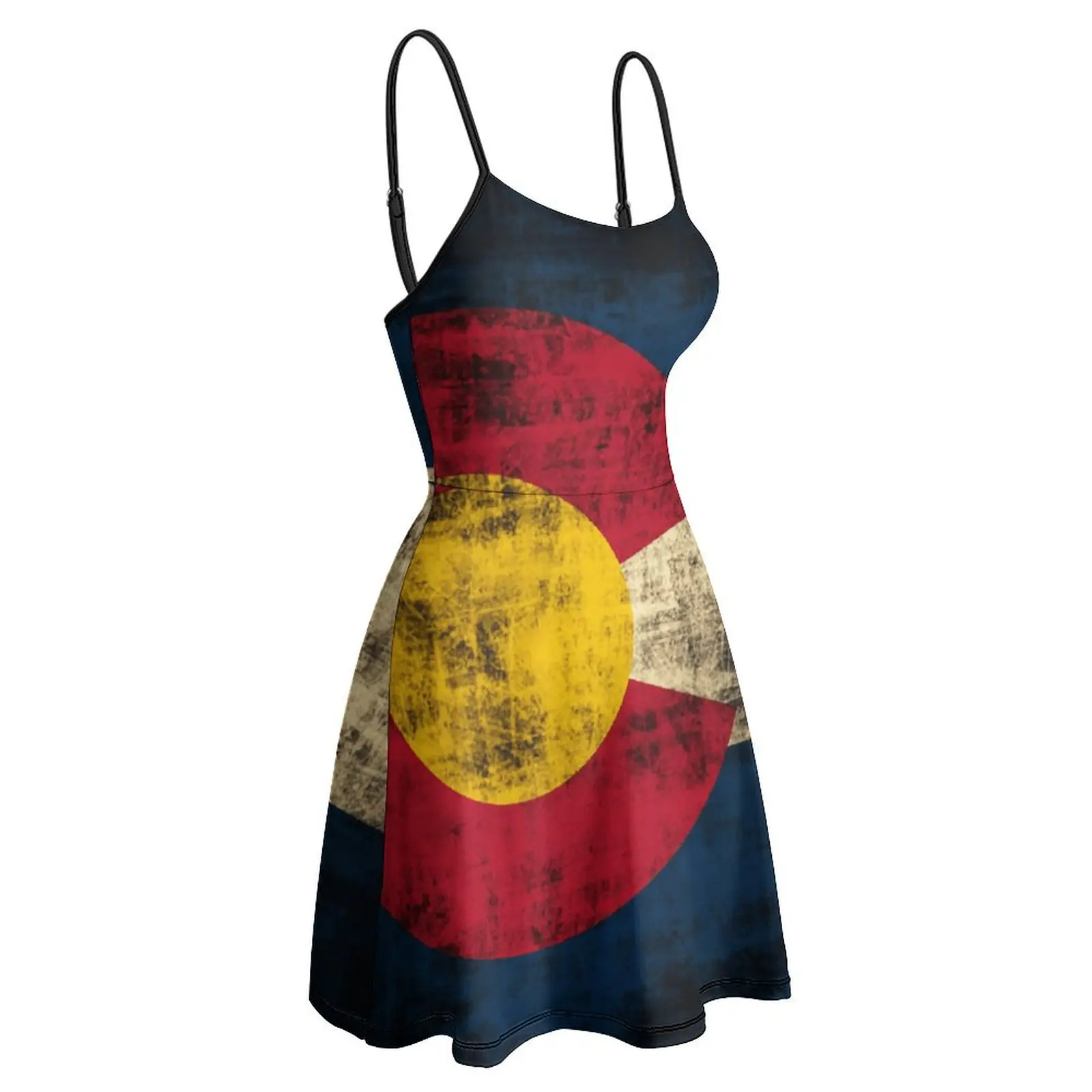 

Экзотическая женская одежда, платья, винтажное гранж-флаг штата Колорадо, женское платье на бретельках с графикой, крутое повседневное платье для отпуска