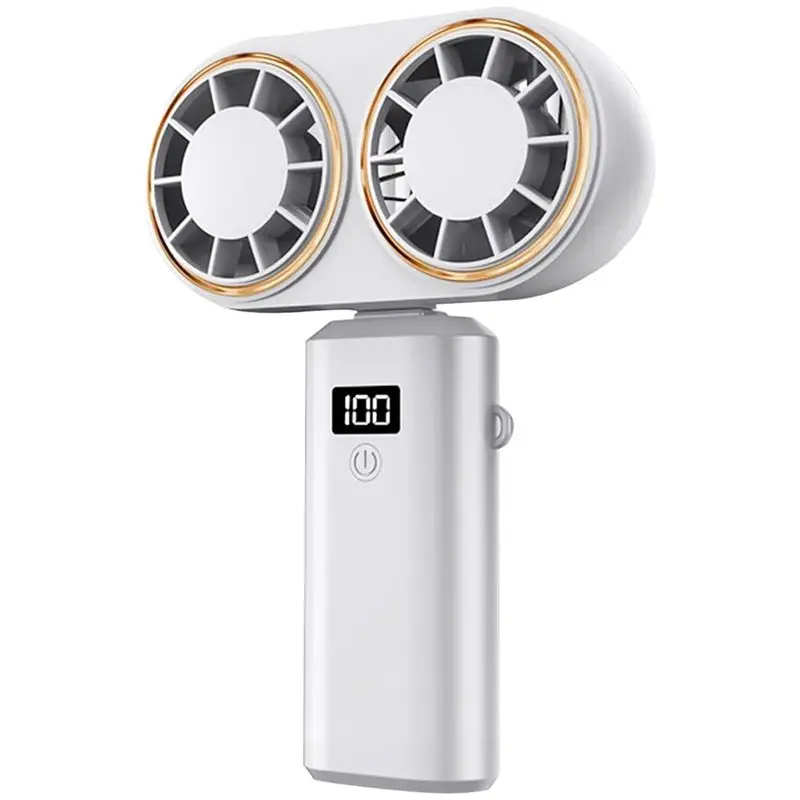 B51CNEW! Portable Handheld Fan Withusb Charging Dual Fan Cooling Digital Display Rechargeable Battery White