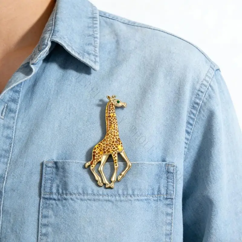 R7UF Colorful Handmade Drip Effect Giraffe Pin with Rhinestones For Women And Men Accessory For Jackets Bags And Hats