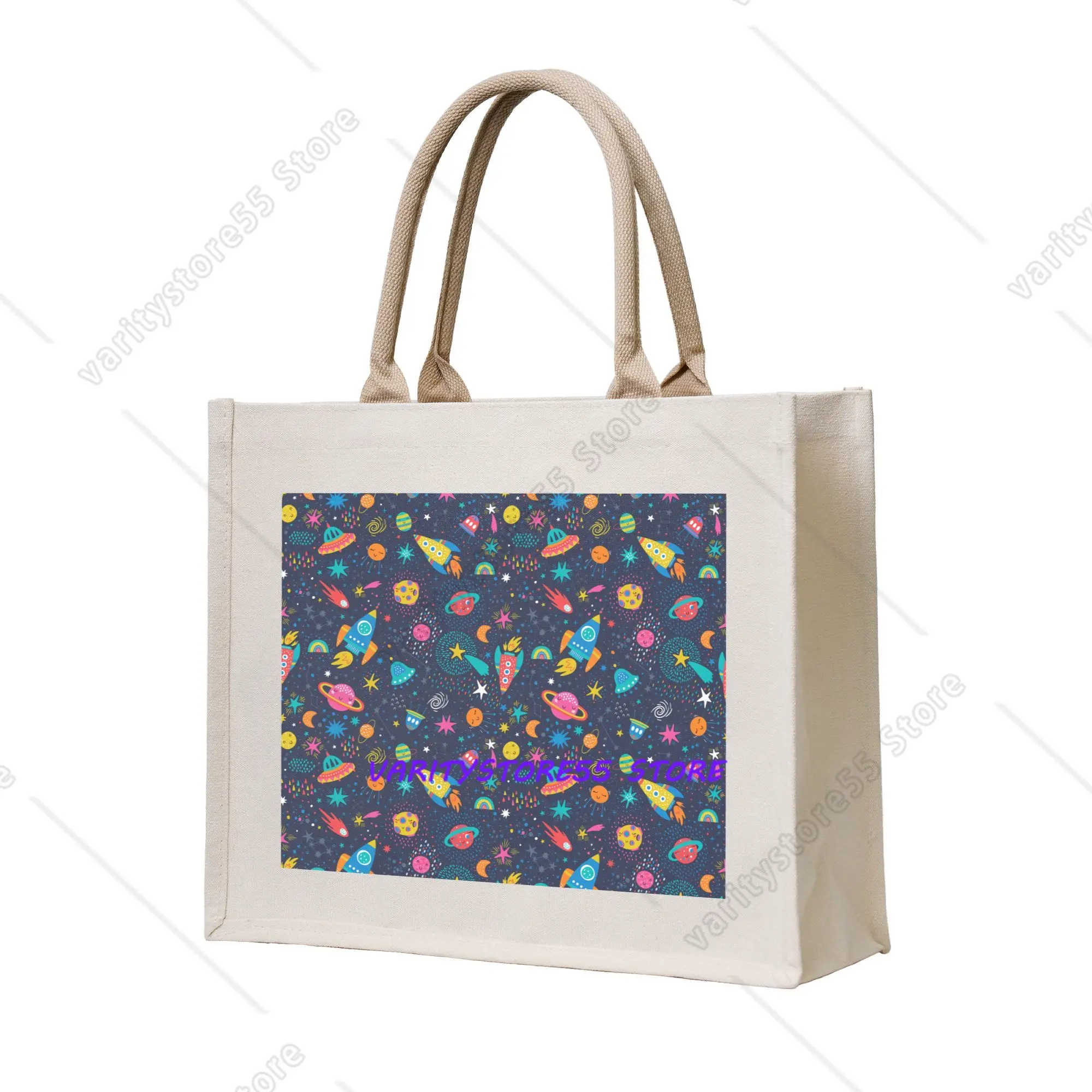 

Recycling Galaxy Space Rocket Planet Shopping Bag Women Tote Bag Portable Spaceship Astronaut Grocery Shopper Bags