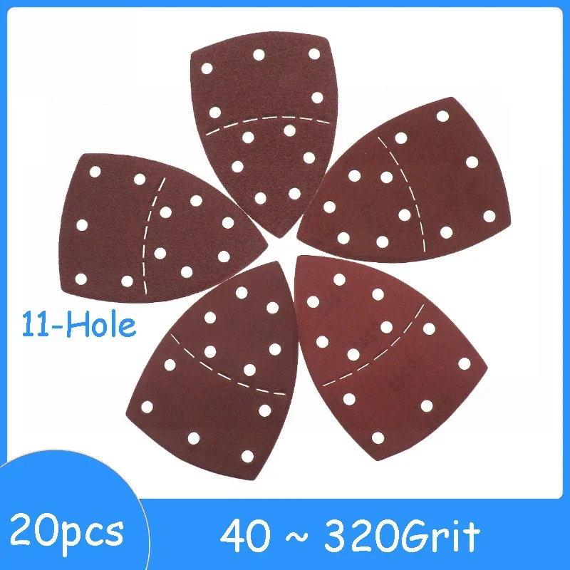 

20 PCS 11Holes Mouse 40-320 Grits Paper Detail Sanding Sander Sander PSM Triangular Self-Adhesive Flocked Sandpaper Detail Multi