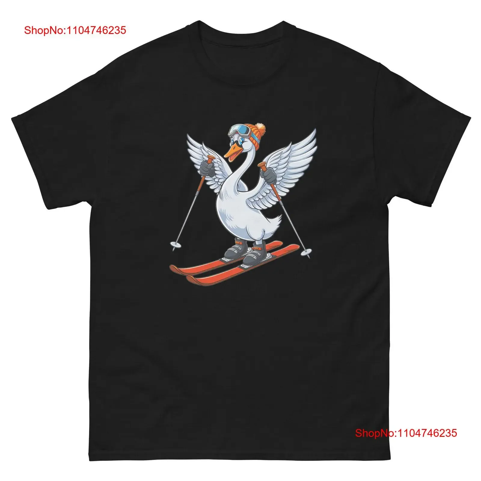 تي شيرت Swan Skiing Skier Fun Cartoon Ski تي شيرت عتيق مغسول للارتداء اليومي ملابس مريحة مصممة ملابس الشارع قليلاً