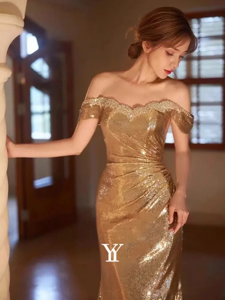 

Вечернее платье Ele Fi Tail с одним открытым плечом, роскошное, для торжественных мероприятий, женское, с длинной юбкой из пайеток