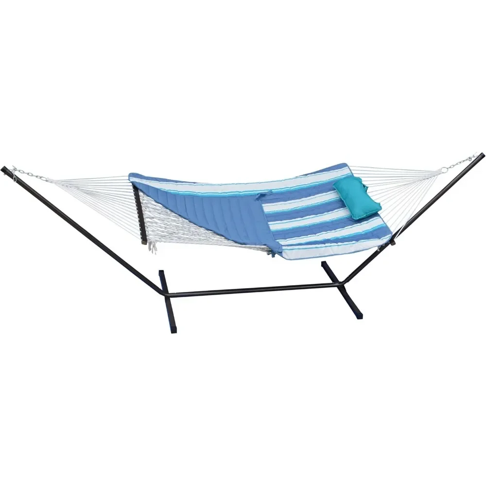 Aço Hammock Frame com Corda De Algodão, Almofada Acolchoada e Travesseiro, 12 Pés