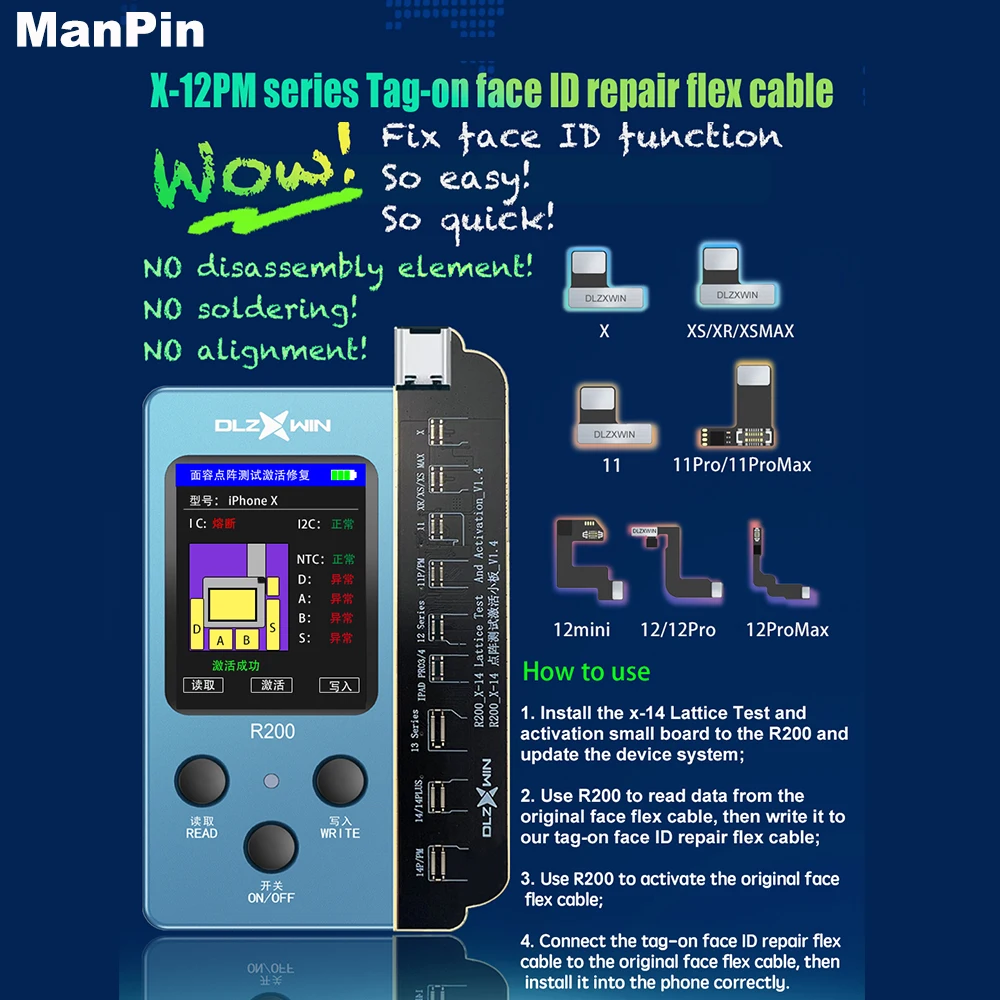 Imagem -03 - True Tone Testing Repair Tool Cabo Flex para Iphone 14pro Max Plus 13pro 12 Mini 11 xs x 7g Tela R200