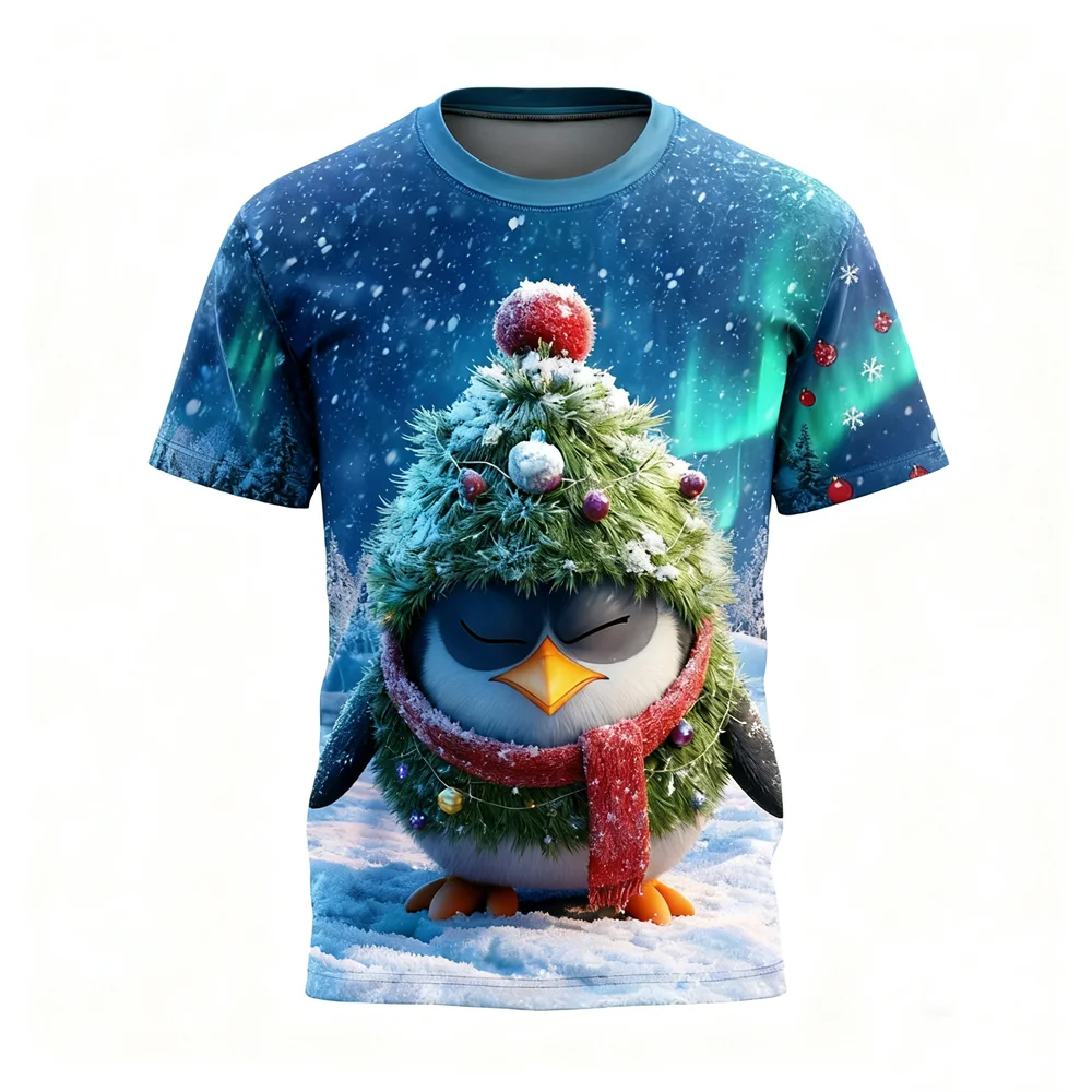 

3D Print Christmas Penguin Graphic T-Shirt Fashion Creative Animal Pattren Short Sleeve Tees Men's Women's Round Neck Casual Top