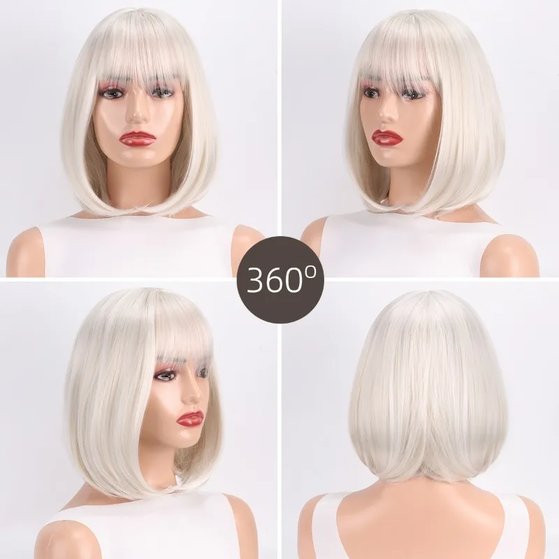 여성 스트레이트 앞머리 밥 헤어컷 레이디 데일리 매치 헤드기어 베이지색 어딕션 숏헤어 파티 드레스업 헤드웨어 학생 헤어 가발