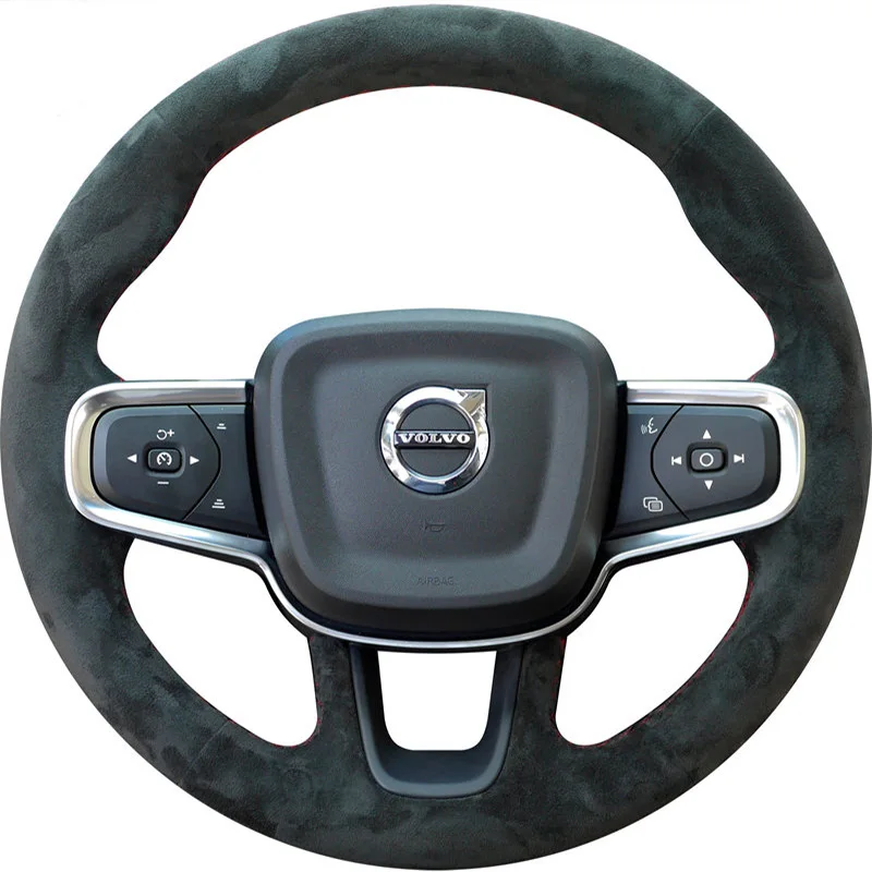 

Custom Non-Slip Hand-stitched Black suede Leather Car Steering Wheel Cover For Volvo XC60 XCS70 S80 XC90 V90 S90 V40 V60