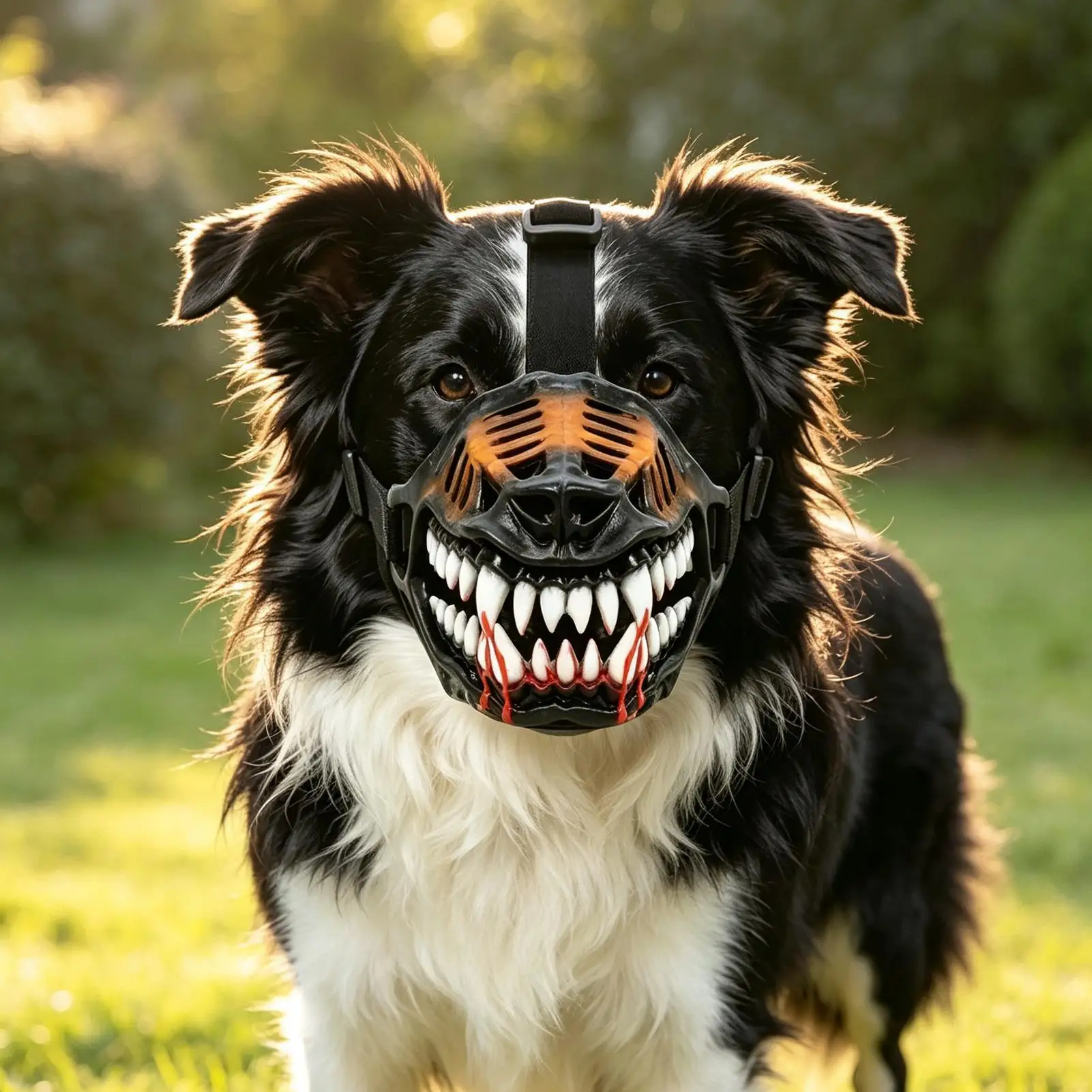 Beißschutz-Maulkorb, atmungsaktiv, flexibel, Halloween-Kostüm-Zubehör mit gruseligen Zähnen, großer Hundemaulkorb zur Verhinderung von Bissen beim Training – Detail 3