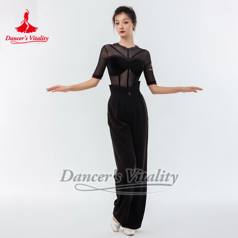 Due colori sono disponibili Pratica di danza sociale Tuta Foxtrot Tango Stampa leopardata Allenamento di gruppi di danza Esegui top coordinati