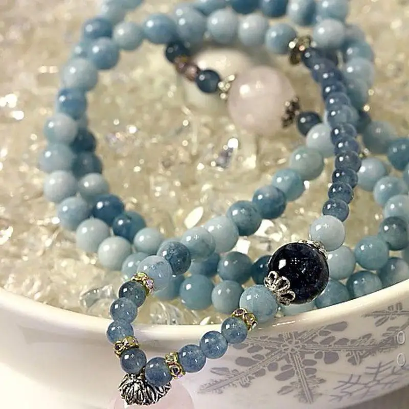 Optimized aquamarine 108 -layer bracelet sweater chain for women, ice-type multi-loop smooth blue crystal jewelry, fashiona