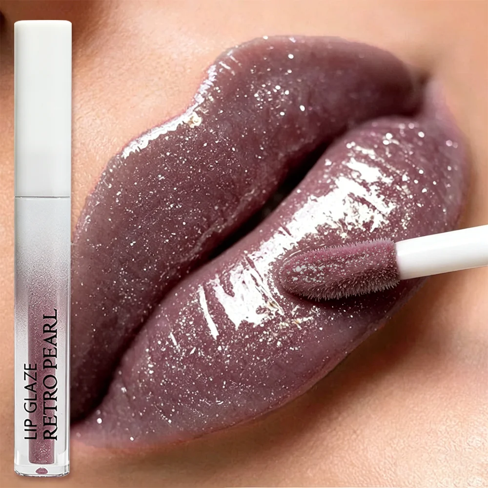 JUJU DREAM Retro Pearl Glitter Lip Gloss Shimmer Liquid Lipstick Plumping Long Lasting Lip Tint
