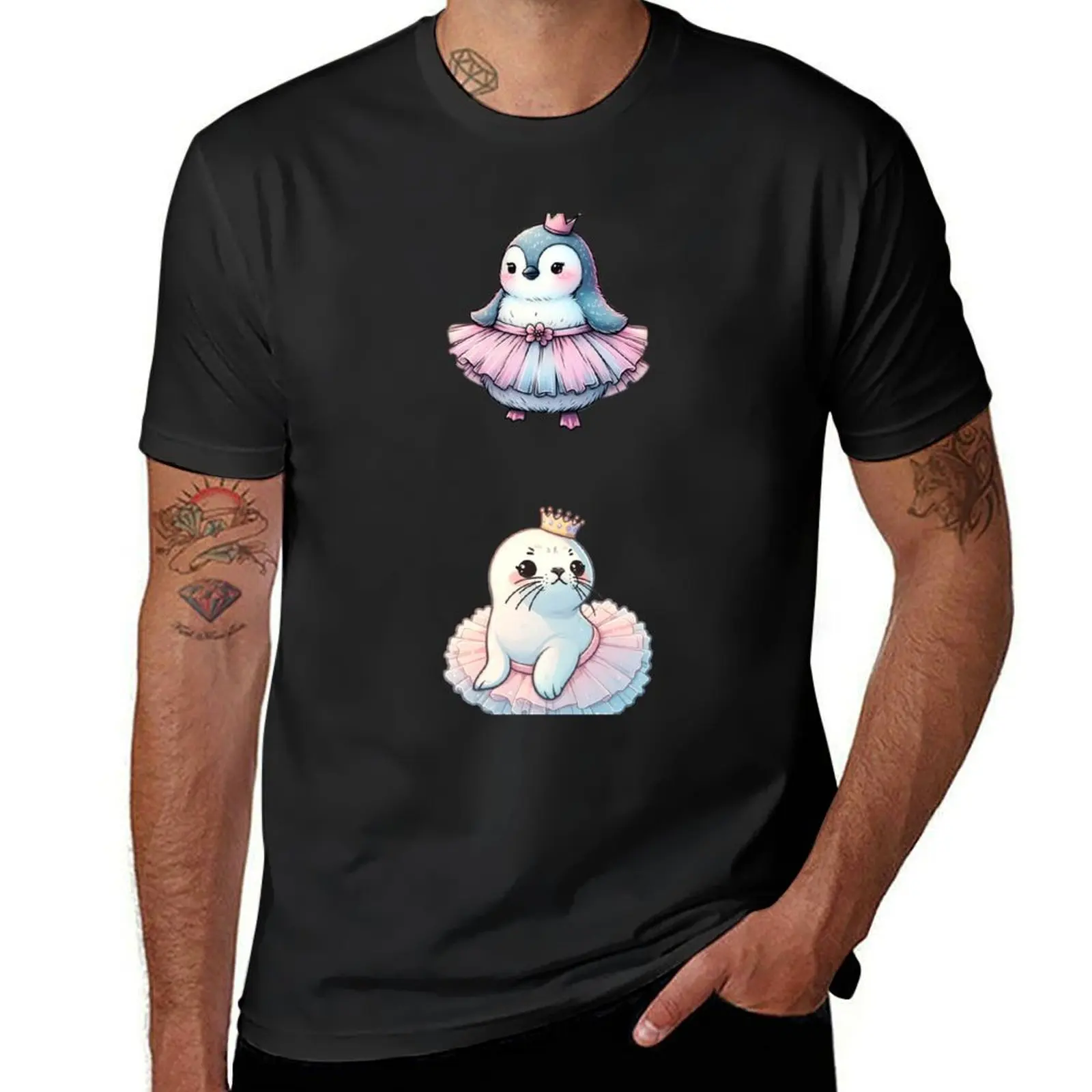 

Penguin and seal wearing tutus and crowns set T-Shirt shirts graphic tees summer top blacks t shirt men