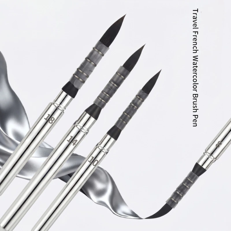 4Pcs Set Travel Mop Watercolor Brush Squirrel Hair Simulation Metal Handle Detachable Round Tip Artist Painting Supplies