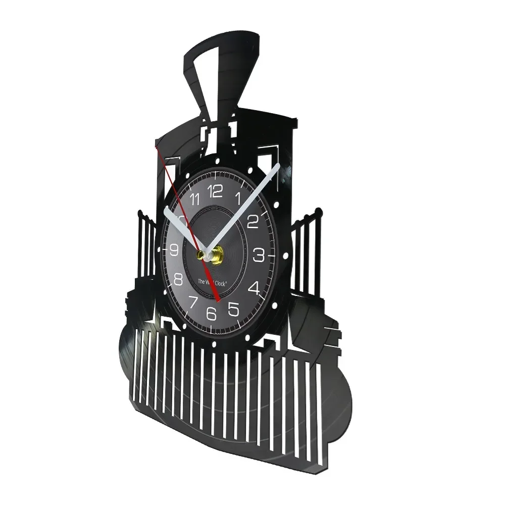 Retro Steam Locomotive Vinyl Record Wall Clock Home Decoration Track Railway Train Model Design Silent Quartz Wall Watch