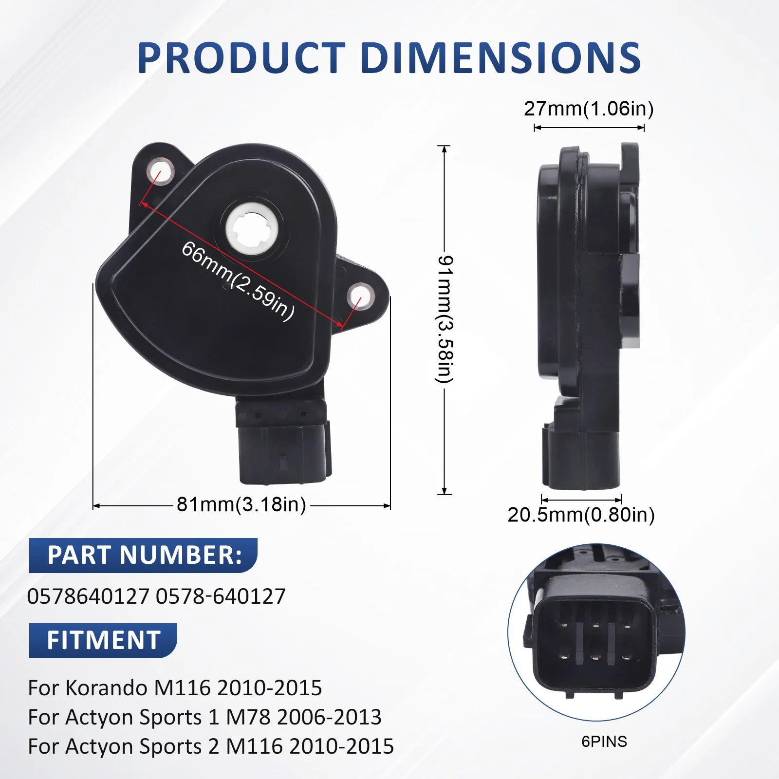 

CNSPEED Transmission Inhibitor Safety Switch A/T OE0578640127 0578-640127 For Ssangyong Actyon Sports1/2 Korando M78/M116 Black