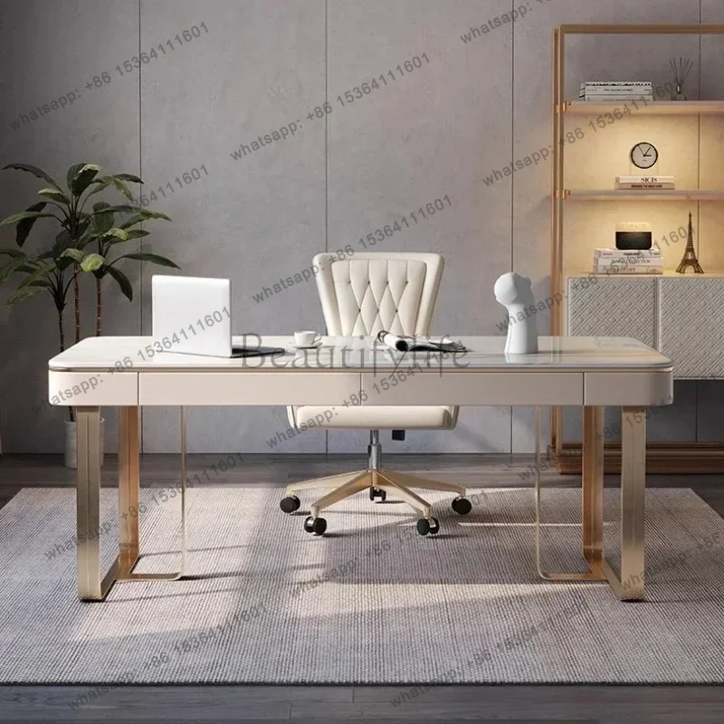 LX Office Tables Room Desks  Computer Furniture Italian Minimalist Bright Rock Slab Light Luxury Computer