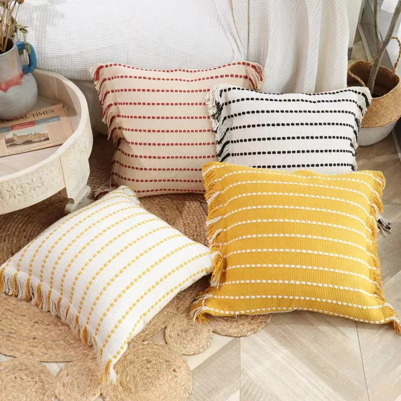 

The new cotton and linen simple tassel pillowcase line living room sofa pillow case office waist pillowcase cross-border