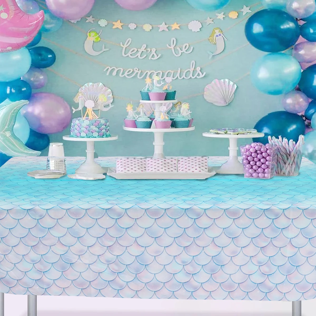 Mermaid Theme Tablecloth Little Mermaid Birthday Party Decoration Kid Girl Baby Shower Under the Sea Party Supplies Table Cover