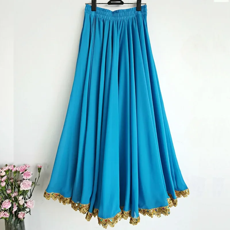 Damen-Tanzrock, 720-Grad-Design, einfarbig, für spanische Flamenco-Tänze, mit großem Schwung, hoher Taille, langer Rock, Kostüm für mexikanische Tänzerinnen. – Detail 11
